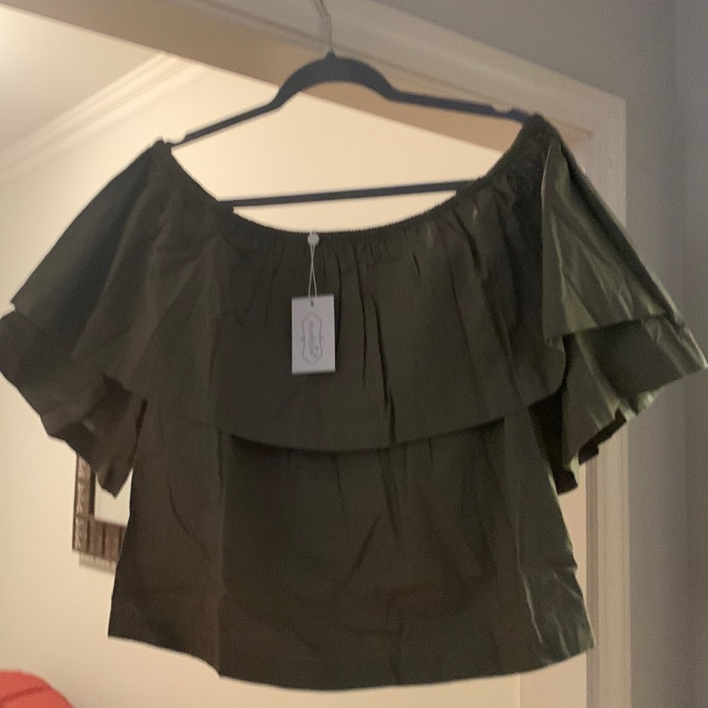 Olive green off the shoulder top
